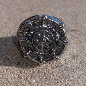 GOTH SHIP WHEEL Mens Stainless Steel Ring  Rudder Seafarer Sz 11.5 US